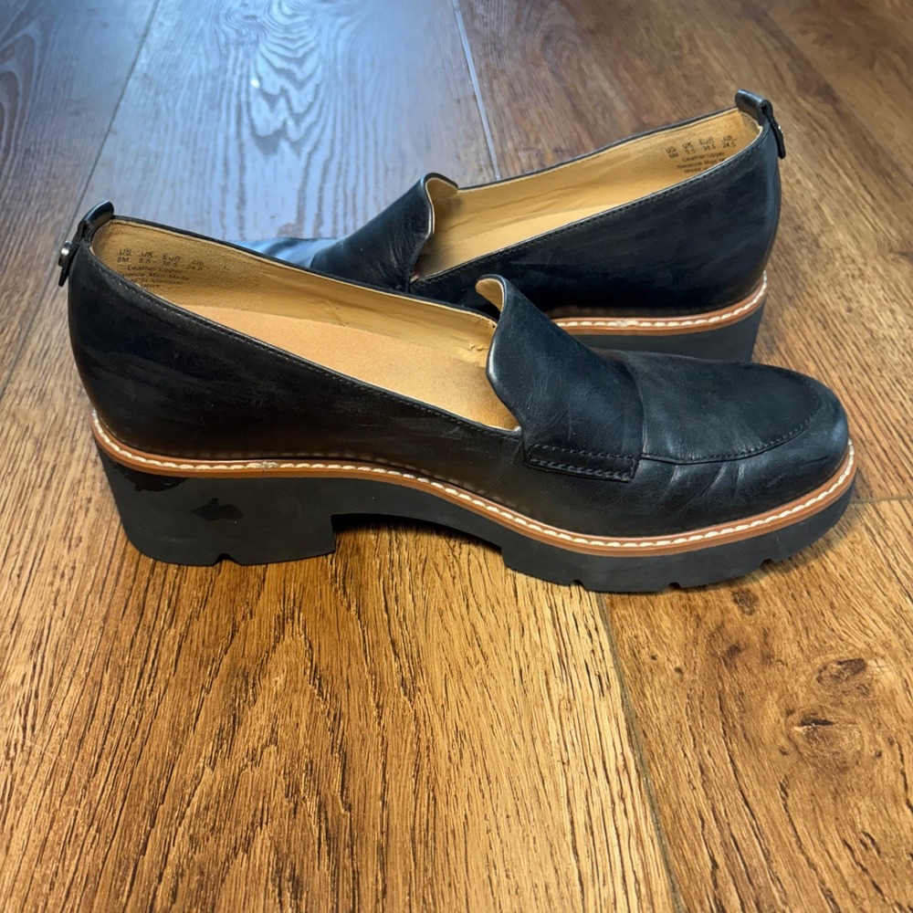 Naturalizer Darry Black Leather Lug Sole Loafers Womens 8M Slip On Block Heel - Picture 4 of 10